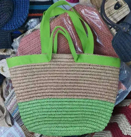 شريط القطن مزدوج حقيبة القش الكبيرة